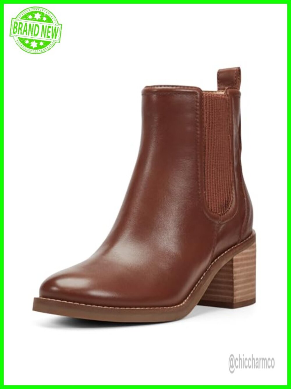 Cassi Women's Ankle Bootie Leather Stacked Heel Chelsea Boot